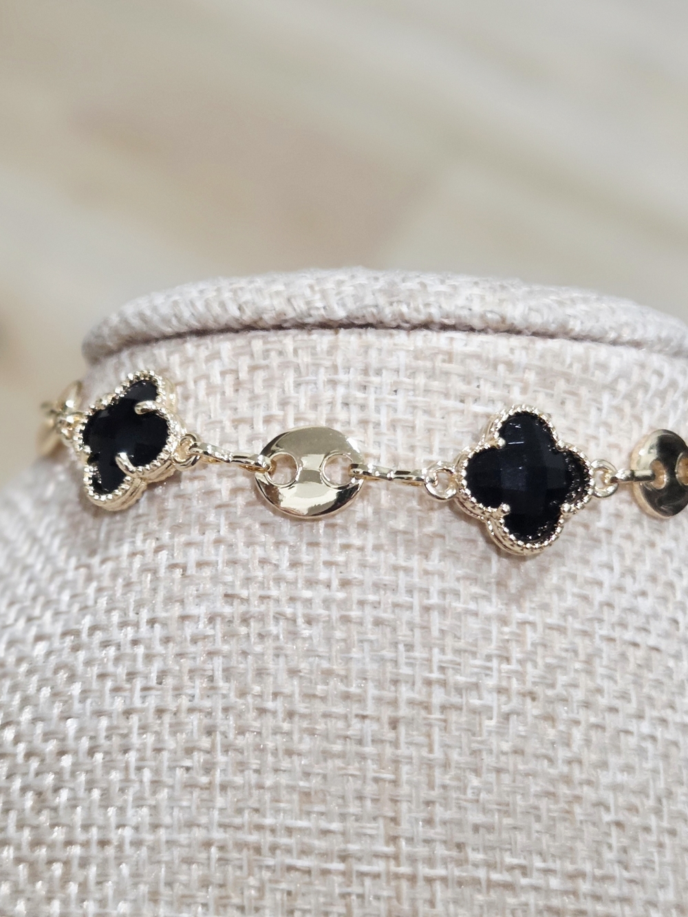 Gold and Black Clover Link Bracelet